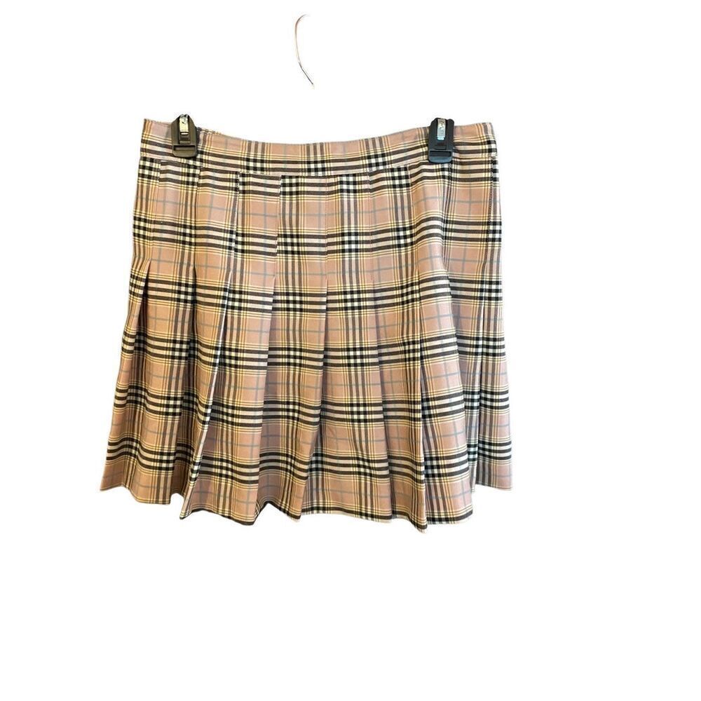 Love tree plaid, pleated pink, and black miniskirt size large